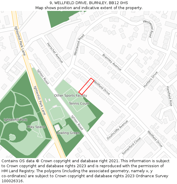 9, WELLFIELD DRIVE, BURNLEY, BB12 0HS: Location map and indicative extent of plot