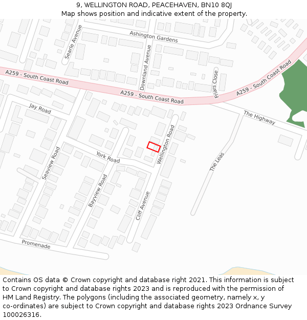 9, WELLINGTON ROAD, PEACEHAVEN, BN10 8QJ: Location map and indicative extent of plot