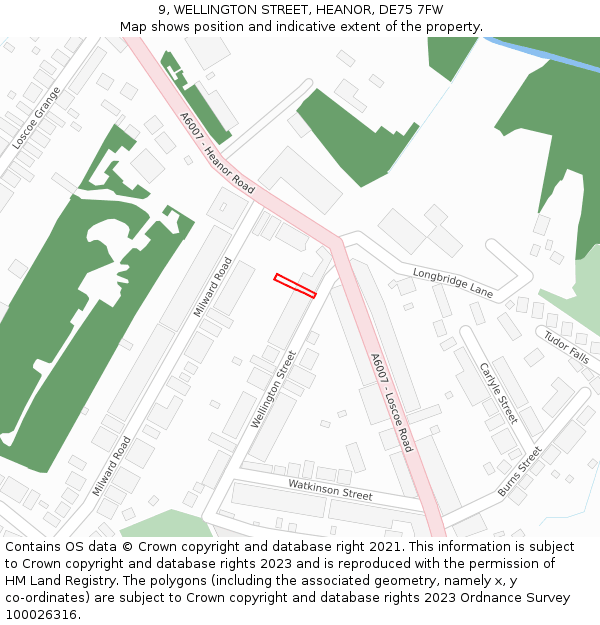 9, WELLINGTON STREET, HEANOR, DE75 7FW: Location map and indicative extent of plot