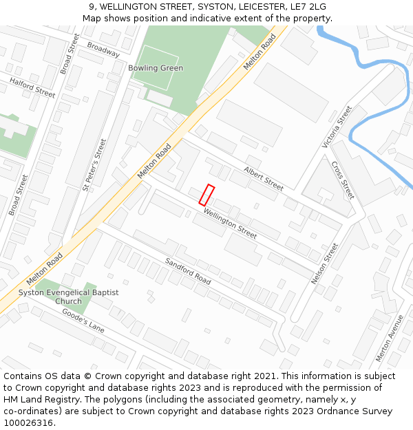 9, WELLINGTON STREET, SYSTON, LEICESTER, LE7 2LG: Location map and indicative extent of plot