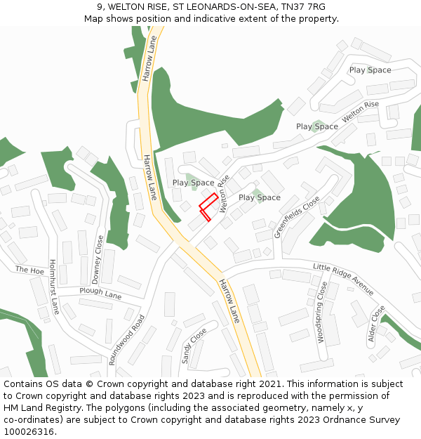 9, WELTON RISE, ST LEONARDS-ON-SEA, TN37 7RG: Location map and indicative extent of plot