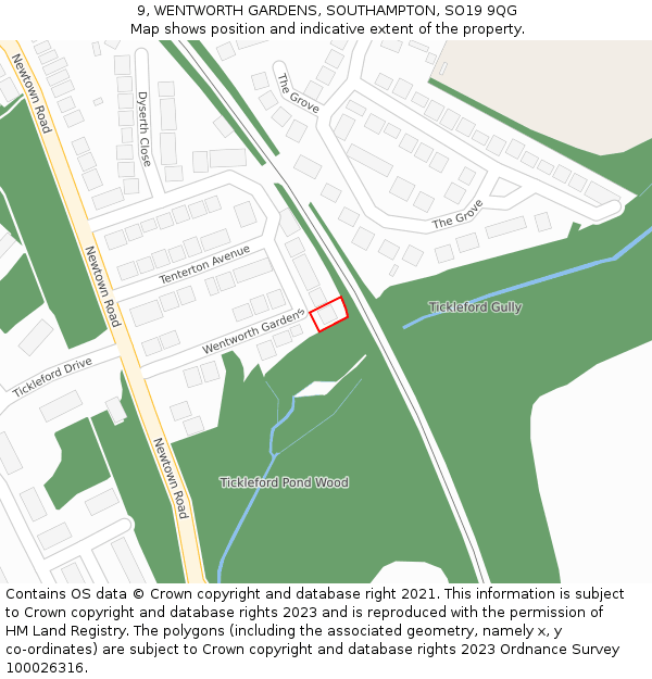 9, WENTWORTH GARDENS, SOUTHAMPTON, SO19 9QG: Location map and indicative extent of plot