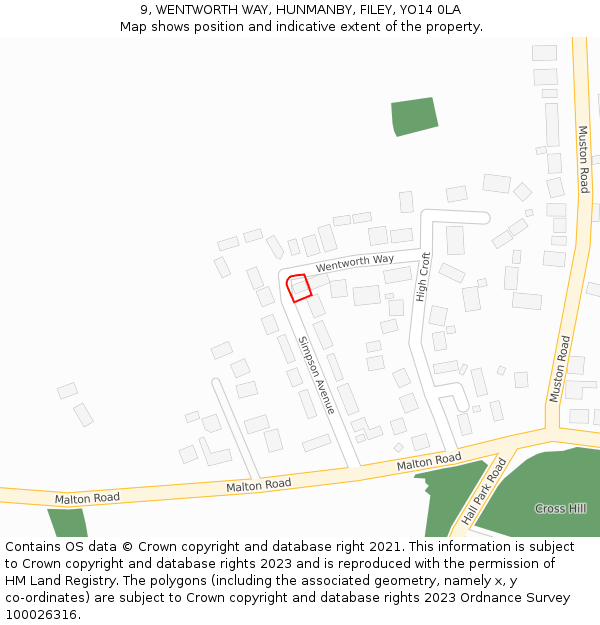 9, WENTWORTH WAY, HUNMANBY, FILEY, YO14 0LA: Location map and indicative extent of plot