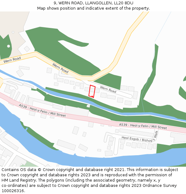 9, WERN ROAD, LLANGOLLEN, LL20 8DU: Location map and indicative extent of plot