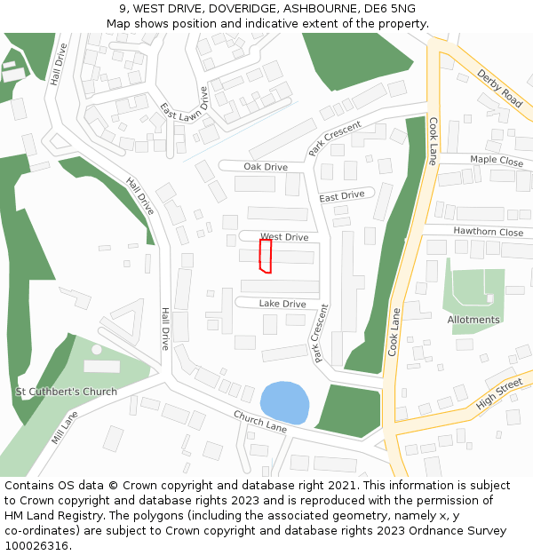 9, WEST DRIVE, DOVERIDGE, ASHBOURNE, DE6 5NG: Location map and indicative extent of plot