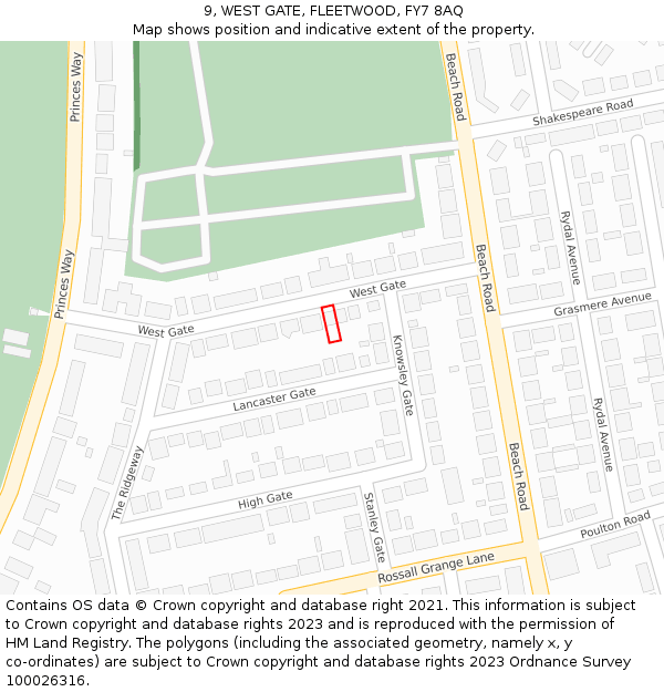 9, WEST GATE, FLEETWOOD, FY7 8AQ: Location map and indicative extent of plot