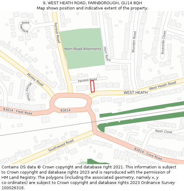 9, WEST HEATH ROAD, FARNBOROUGH, GU14 8QH: Location map and indicative extent of plot