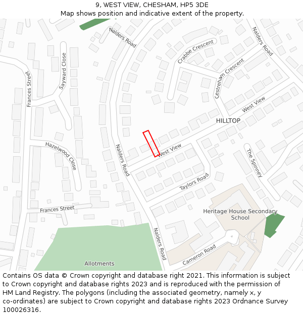 9, WEST VIEW, CHESHAM, HP5 3DE: Location map and indicative extent of plot