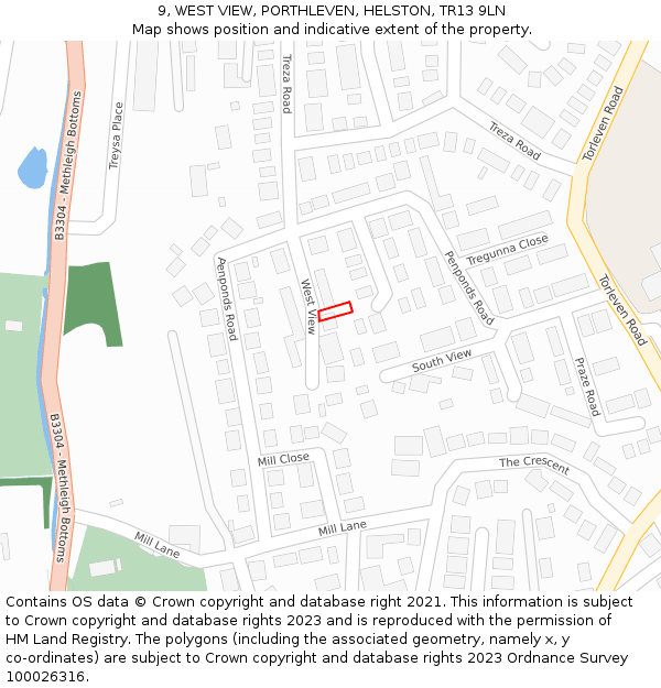 9, WEST VIEW, PORTHLEVEN, HELSTON, TR13 9LN: Location map and indicative extent of plot