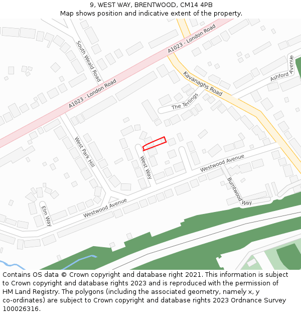 9, WEST WAY, BRENTWOOD, CM14 4PB: Location map and indicative extent of plot