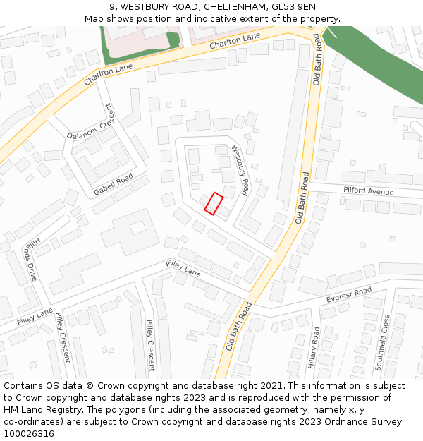 9, WESTBURY ROAD, CHELTENHAM, GL53 9EN: Location map and indicative extent of plot