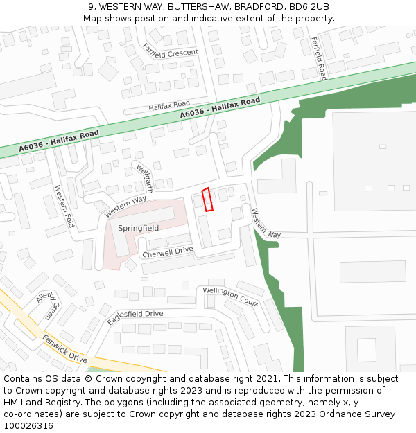 9, WESTERN WAY, BUTTERSHAW, BRADFORD, BD6 2UB: Location map and indicative extent of plot