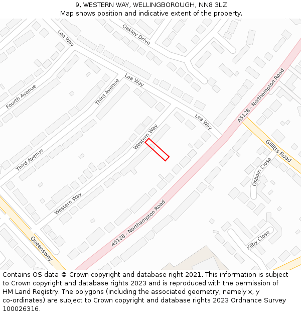 9, WESTERN WAY, WELLINGBOROUGH, NN8 3LZ: Location map and indicative extent of plot