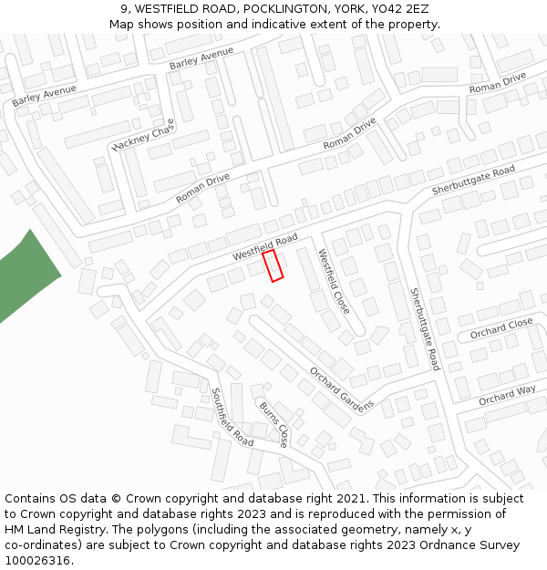 9, WESTFIELD ROAD, POCKLINGTON, YORK, YO42 2EZ: Location map and indicative extent of plot