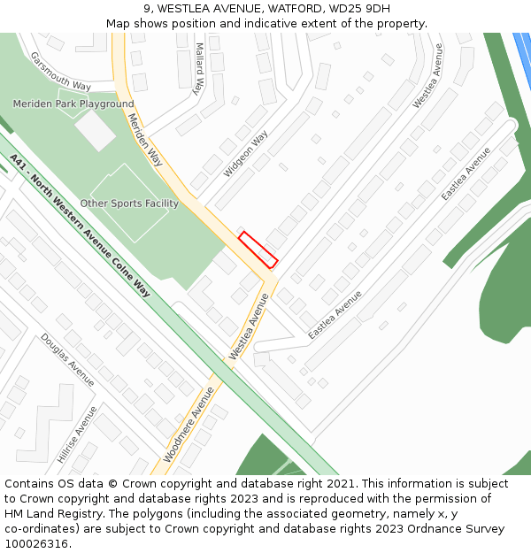 9, WESTLEA AVENUE, WATFORD, WD25 9DH: Location map and indicative extent of plot