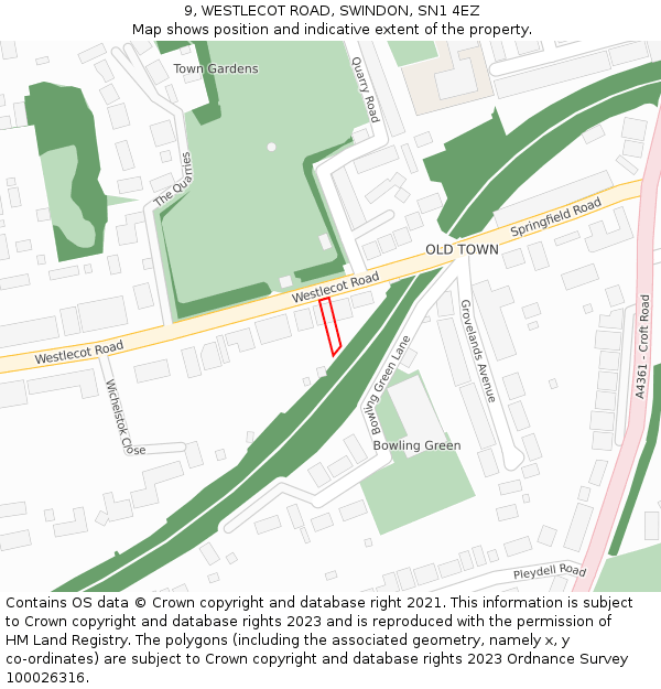 9, WESTLECOT ROAD, SWINDON, SN1 4EZ: Location map and indicative extent of plot