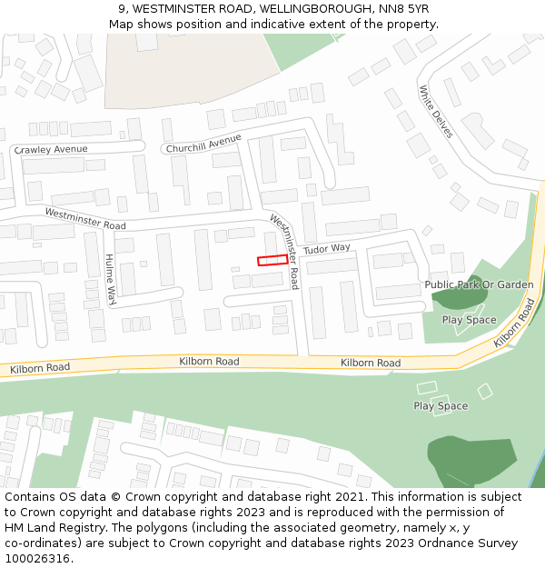 9, WESTMINSTER ROAD, WELLINGBOROUGH, NN8 5YR: Location map and indicative extent of plot