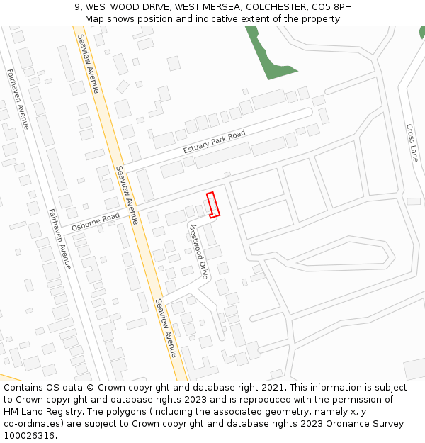 9, WESTWOOD DRIVE, WEST MERSEA, COLCHESTER, CO5 8PH: Location map and indicative extent of plot