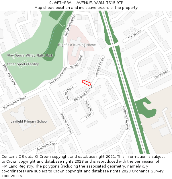 9, WETHERALL AVENUE, YARM, TS15 9TP: Location map and indicative extent of plot