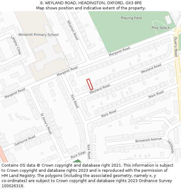 9, WEYLAND ROAD, HEADINGTON, OXFORD, OX3 8PE: Location map and indicative extent of plot