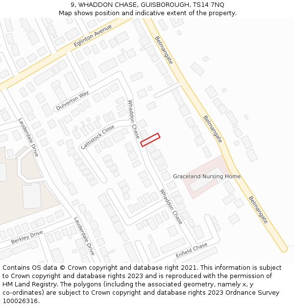 9, WHADDON CHASE, GUISBOROUGH, TS14 7NQ: Location map and indicative extent of plot