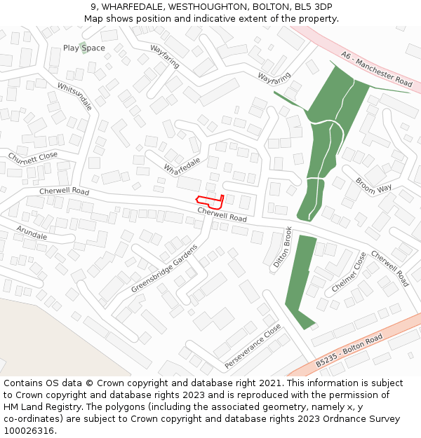 9, WHARFEDALE, WESTHOUGHTON, BOLTON, BL5 3DP: Location map and indicative extent of plot