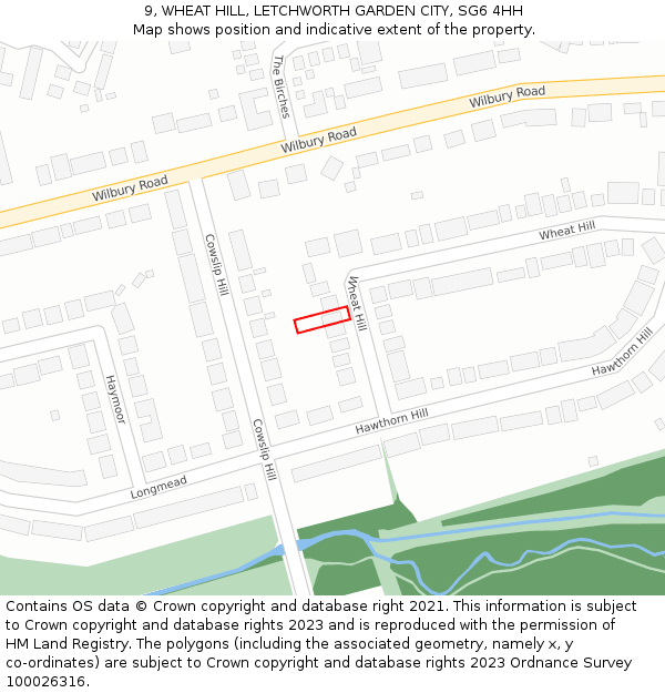 9, WHEAT HILL, LETCHWORTH GARDEN CITY, SG6 4HH: Location map and indicative extent of plot