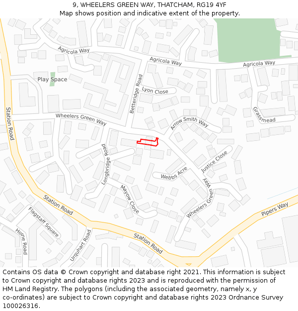 9, WHEELERS GREEN WAY, THATCHAM, RG19 4YF: Location map and indicative extent of plot