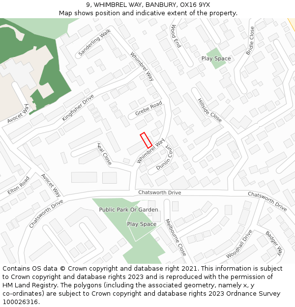 9, WHIMBREL WAY, BANBURY, OX16 9YX: Location map and indicative extent of plot