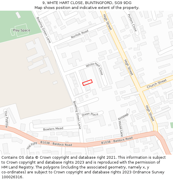 9, WHITE HART CLOSE, BUNTINGFORD, SG9 9DG: Location map and indicative extent of plot