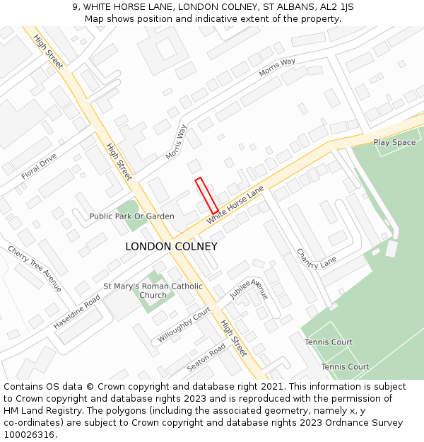 9, WHITE HORSE LANE, LONDON COLNEY, ST ALBANS, AL2 1JS: Location map and indicative extent of plot