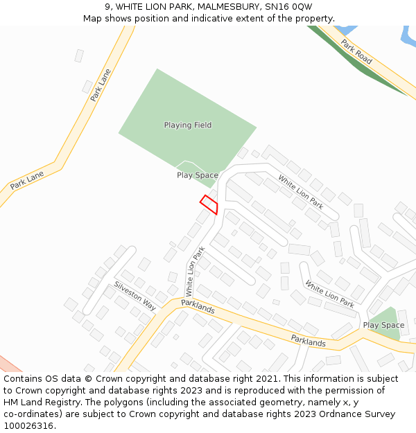 9, WHITE LION PARK, MALMESBURY, SN16 0QW: Location map and indicative extent of plot