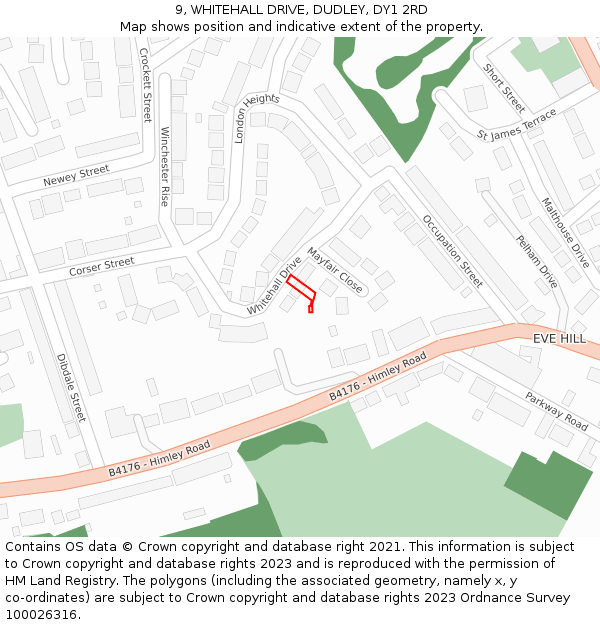 9, WHITEHALL DRIVE, DUDLEY, DY1 2RD: Location map and indicative extent of plot