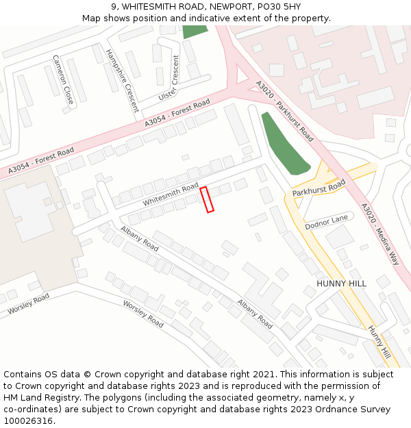 9, WHITESMITH ROAD, NEWPORT, PO30 5HY: Location map and indicative extent of plot