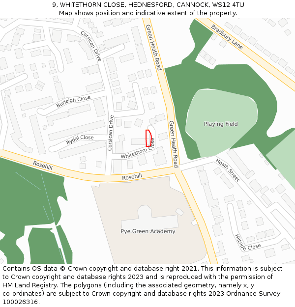 9, WHITETHORN CLOSE, HEDNESFORD, CANNOCK, WS12 4TU: Location map and indicative extent of plot