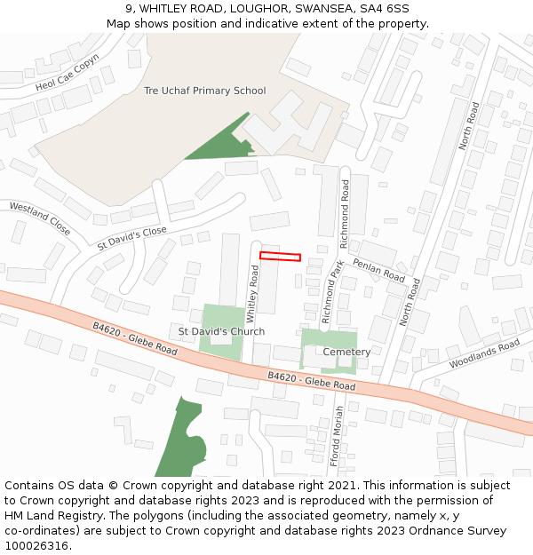 9, WHITLEY ROAD, LOUGHOR, SWANSEA, SA4 6SS: Location map and indicative extent of plot