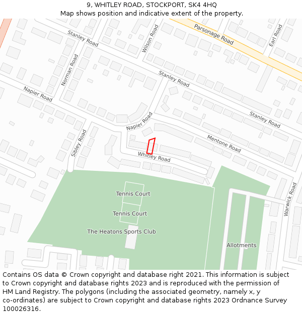 9, WHITLEY ROAD, STOCKPORT, SK4 4HQ: Location map and indicative extent of plot