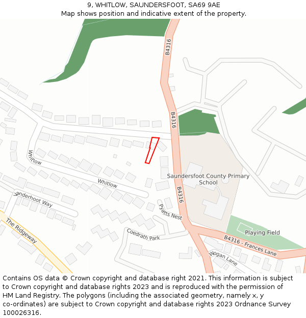 9, WHITLOW, SAUNDERSFOOT, SA69 9AE: Location map and indicative extent of plot