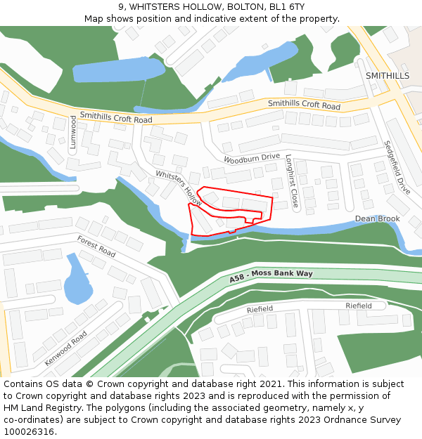 9, WHITSTERS HOLLOW, BOLTON, BL1 6TY: Location map and indicative extent of plot