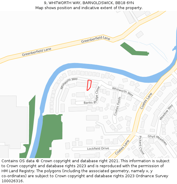 9, WHITWORTH WAY, BARNOLDSWICK, BB18 6YN: Location map and indicative extent of plot