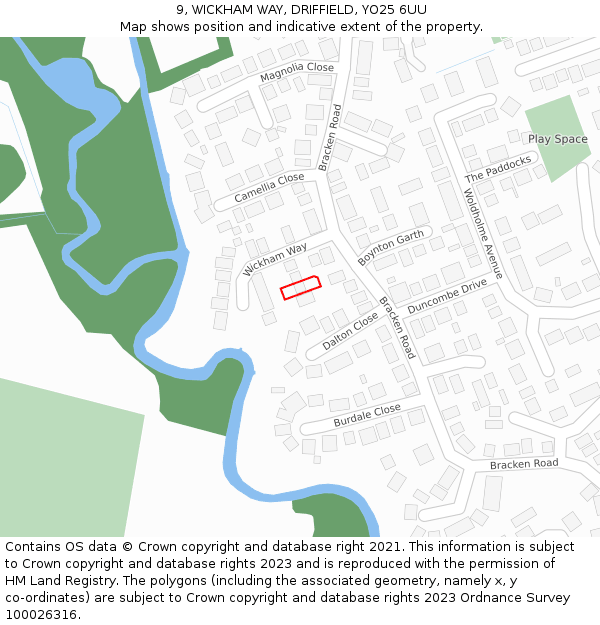 9, WICKHAM WAY, DRIFFIELD, YO25 6UU: Location map and indicative extent of plot