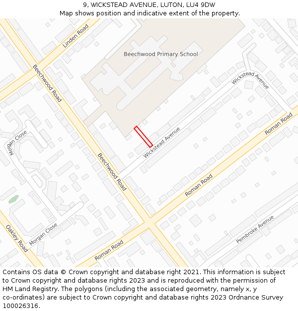 9, WICKSTEAD AVENUE, LUTON, LU4 9DW: Location map and indicative extent of plot
