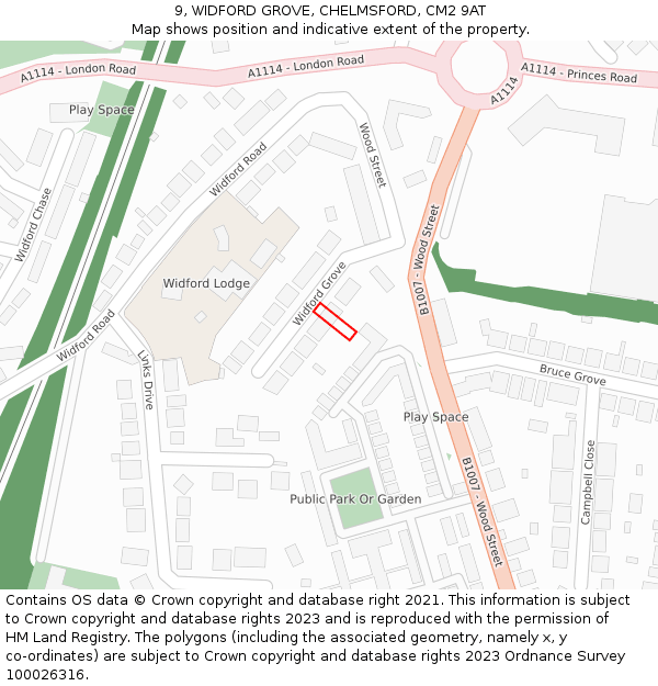 9, WIDFORD GROVE, CHELMSFORD, CM2 9AT: Location map and indicative extent of plot