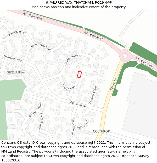 9, WILFRED WAY, THATCHAM, RG19 4WF: Location map and indicative extent of plot