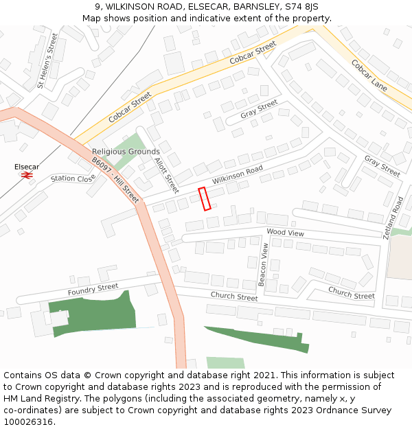 9, WILKINSON ROAD, ELSECAR, BARNSLEY, S74 8JS: Location map and indicative extent of plot