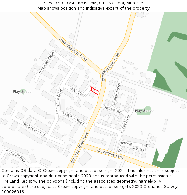 9, WILKS CLOSE, RAINHAM, GILLINGHAM, ME8 8EY: Location map and indicative extent of plot