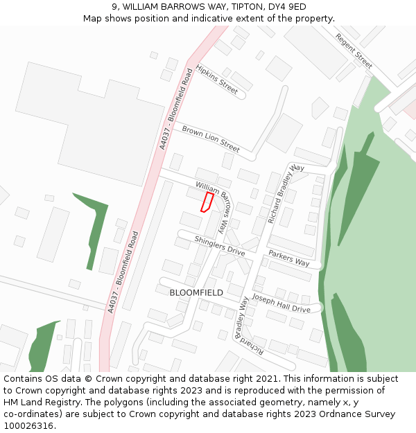 9, WILLIAM BARROWS WAY, TIPTON, DY4 9ED: Location map and indicative extent of plot