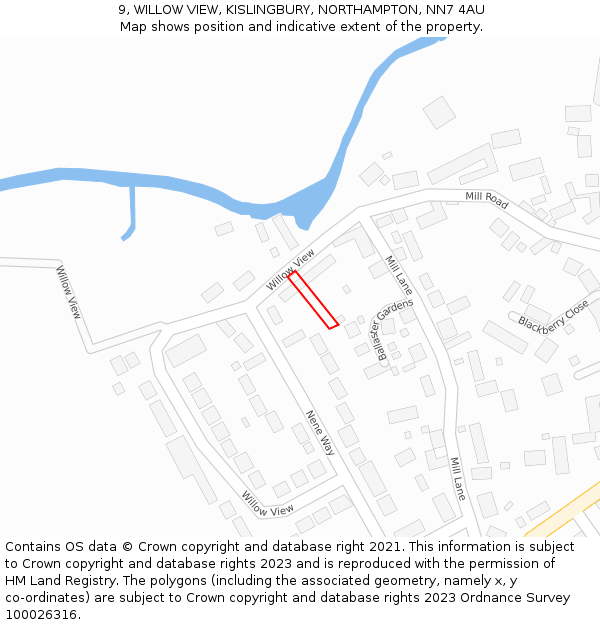 9, WILLOW VIEW, KISLINGBURY, NORTHAMPTON, NN7 4AU: Location map and indicative extent of plot