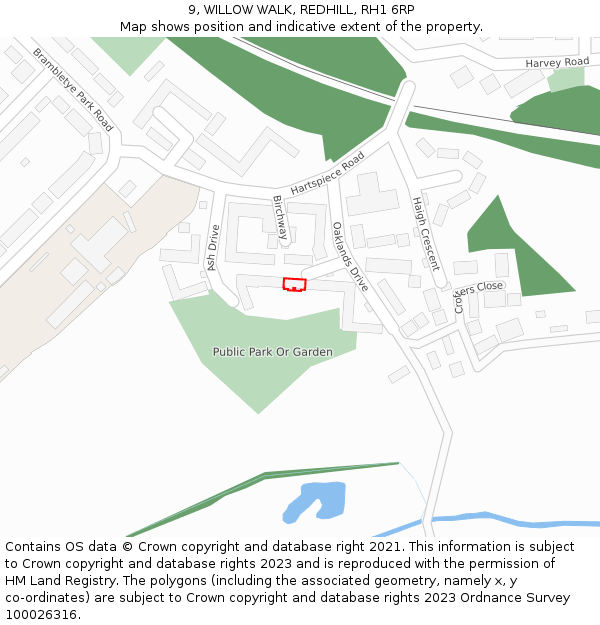 9, WILLOW WALK, REDHILL, RH1 6RP: Location map and indicative extent of plot