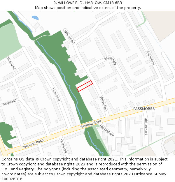 9, WILLOWFIELD, HARLOW, CM18 6RR: Location map and indicative extent of plot